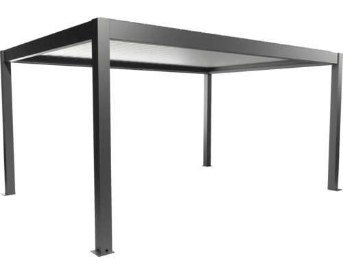 Pergola Biohort 5x3,5 inkl. beweglichen, isolierten Lamellendach für geringere Geräuschentwicklung und Wärmeabstrahlung 516 x 368 cm dunkelgrau-metallic/Lamellen Dach silber Freistehende graue Pergola mit Lamellendach.