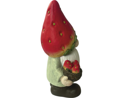 Gartenzwerg mit Erdbeerhut und Korb