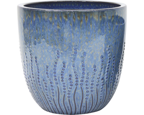 Blauer Keramik Blumentopf mit gepunktetem Muster