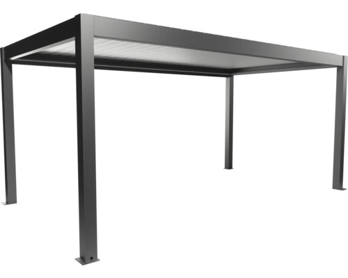 Pergola Biohort 5,5x3 inkl. beweglichen, isolierten Lamellendach für geringere Geräuschentwicklung und Wärmeabstrahlung 553 x 312 cm dunkelgrau-metallic/Lamellen Dach silber Freistehende Aluminium Terrassenüberdachung für den Garten