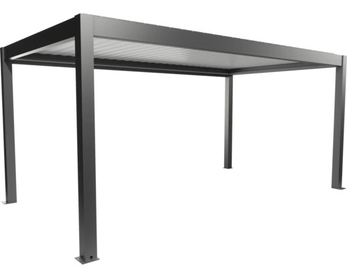 Pergola Biohort 5,5x3 inkl. beweglichen, isolierten Lamellendach für geringere Geräuschentwicklung und Wärmeabstrahlung 553 x 312 cm dunkelgrau-metallic/Lamellen Dach weiß Freistehende Terrassenüberdachung aus Metall für den Garten