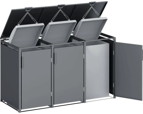 Mülltonnenbox für drei Mülltonnen mit Deckel und Tür