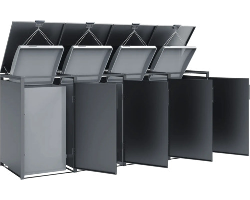 Mülltrennsystem mit mehreren Behältern und Deckeln