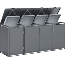 Vier Mülltonnenboxen mit Deckel aus Metall