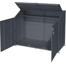 Geöffnete Gerätebox aus Metall mit Regal und Griff