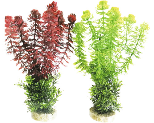 Kunststoff-Wasserpflanze sydeco Aqua Forest Cyprus ca. 28 cm hoch, farblich sortiert rot oder grün Zwei Aquarienpflanzen als Dekoration für Aquarien