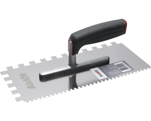 Akkit Glättekelle mit Softgriff rostfrei 280 mm E12/E4 gezahnt Zahnspachtel mit grauem Griff für Fliesenarbeiten
