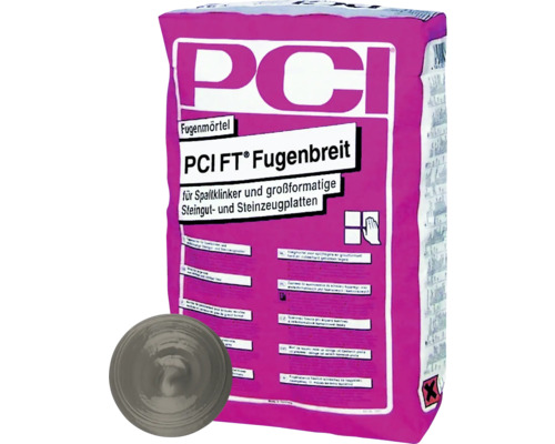PCI FT® Fugenbreit Fugenmörtel für großformatige Steingut- und Steinzeugplatten zementgrau 25 kg PCI Fugenmörtel Fugenbreit für Spaltklinker und großformatige Steinzeugplatten im Sack
