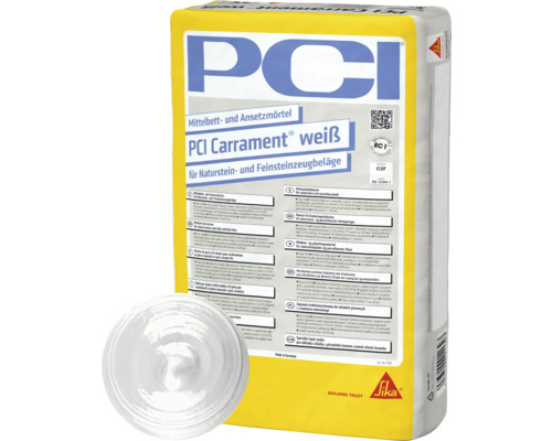 PCI Carrament® Mittelbett- und Ansetzmörtel für Naturwerksteinbeläge weiß C2FE 25 kg PCI Carrament weiß Mittelbett und Ansetzmörtel Sack für Naturstein und Feinsteinzeugbeläge