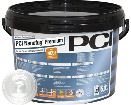 PCI Nanofug® Premium Variabler Flexfugenmörtel für alle Fliesen und Natursteine weiß 5 kg Eimer PCI Nanofug Premium flexibler Fugenmörtel für Fliesen und Natursteine