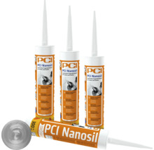 Mehrere Kartuschen PCI Nanosil elastischer Fugendichtstoff für Innen- und Außenbereiche.