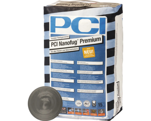 PCI Nanofug® Premium Variabler Flexfugenmörtel für alle Fliesen und Natursteine zementgrau 15 kg PCI Nanofug Premium flexibler Fugenmörtel für Fliesen und Natursteine im Sack