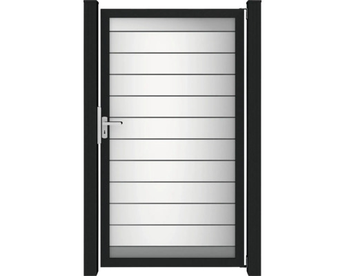 Einzeltor GroJa Lumino DIN universal vormontiert ohne Pfosten Rahmen silber 100 x 180 cm silbergrau Gartentür mit horizontalen Lamellen und Griff