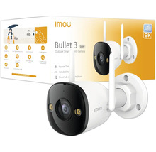 Imou Bullet 3 Außen-Überwachungskamera mit 5 Megapixeln, WLAN, Personenerkennung und Fahrzeugerkennung vor der Produktverpackung.