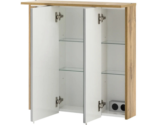 Offener Spiegelschrank mit Einlegeböden aus Glas