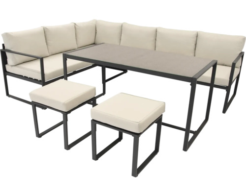 Gartenmöbelset mit Eckbank, Tisch und Hockern