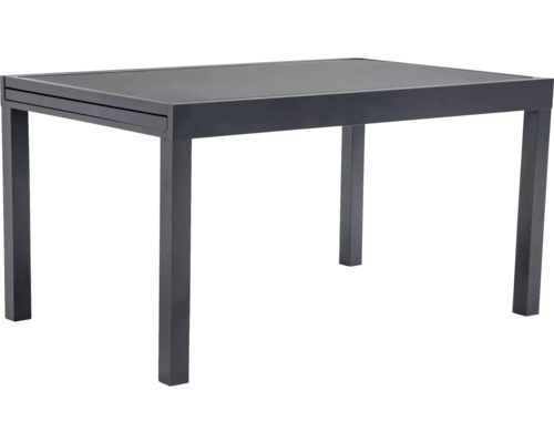 Rechteckiger Gartentisch mit Glasplatte und vier Beinen