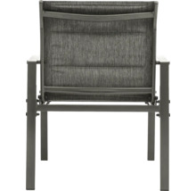 Gartenstuhl mit Armlehnen, Textilbespannung und Metallgestell, Ansicht von hinten