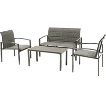 Gartenmöbelset mit zwei Stühlen, einer Bank und einem Tisch