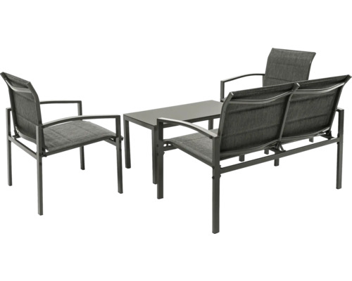 Gartenmöbelset mit Tisch, Bank und zwei Stühlen