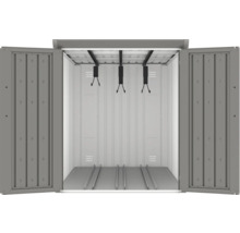 Offene Metall Gerätehaus mit Fahrradhalterung