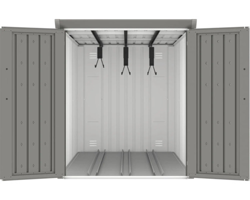 Offene Metall Gerätehaus mit Fahrradhalterung