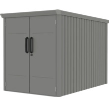 Grauer Geräteschuppen mit Doppeltür