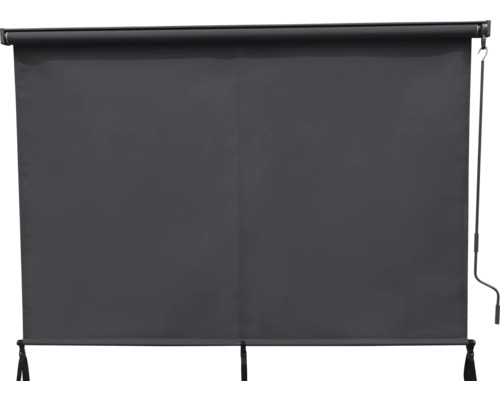 Grauer Sichtschutzrollo mit Kurbelmechanismus.