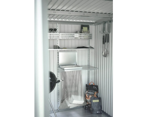 Müllsackhalter Biohort GHH/GHP, GHA, GHE, GS 72 x 45 x 16 cm grau Regalsystem im Gartenhaus mit Grill, Holzkohle und Grillwerkzeug