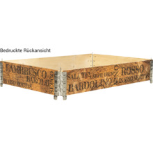 Bedruckter Pflanzkasten aus Holz mit Aufschriften verschiedener Weinsorten und dem Schriftzug In Vino Veritas