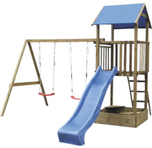 Spielturm aus Holz mit Schaukel und Rutsche für den Außenbereich