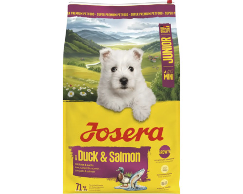 Hundefutter trocken Josera Mini Junior Duck & Salmon 10 kg, Ente und Lachs, Welpenfutter Josera Junior Mini Hundetrockenfutter mit Ente und Lachs