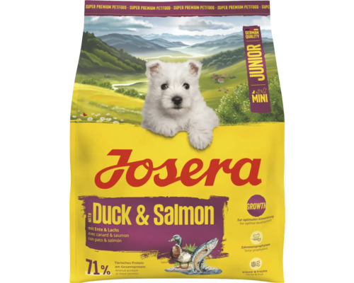 Hundefutter trocken Josera Mini Junior Duck & Salmon 900 g, Ente und Lachs, Welpenfutter Josera Junior Mini Hundefutter mit Ente und Lachs