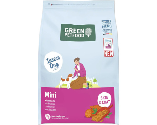 Hundefutter trocken GREEN PETFOOD Mini with Insects 3 kg mit Insekten und Reis Green Petfood Insect Dog Mini Trockenfutter Verpackung