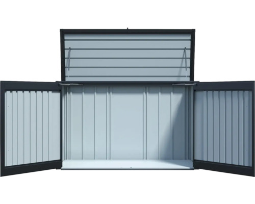 Geöffnete Gerätebox aus Metall für den Aussenbereich