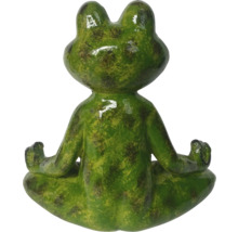 Grüne Froschfigur in meditativer Pose