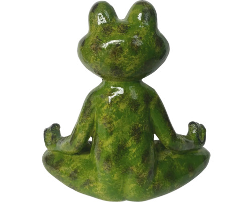 Grüne Froschfigur in meditativer Pose