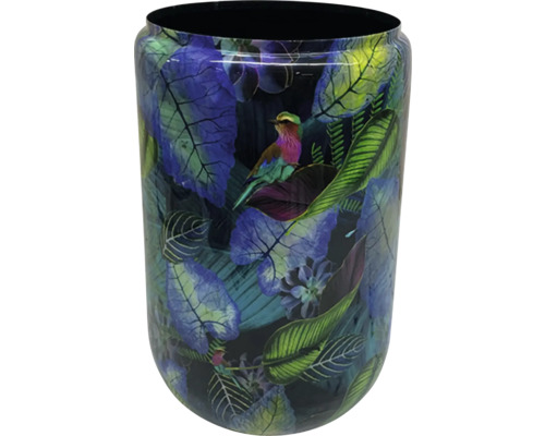 Blumentopf mit Vogel- und Blätterdekor