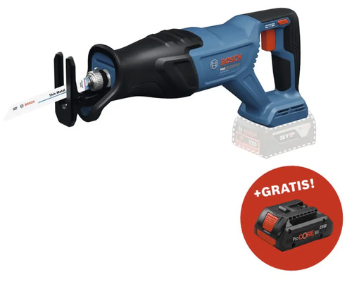 Akku-Säbelsäge Bosch Professional GSA 18V-28 + GRATIS Zugabeartikel Akkupack Bosch Professional ProCORE18V 4.0Ah Akkubetriebene Säbelsäge mit einem Sägeblatt für dünnes Metall und einem zusätzlichen Akku