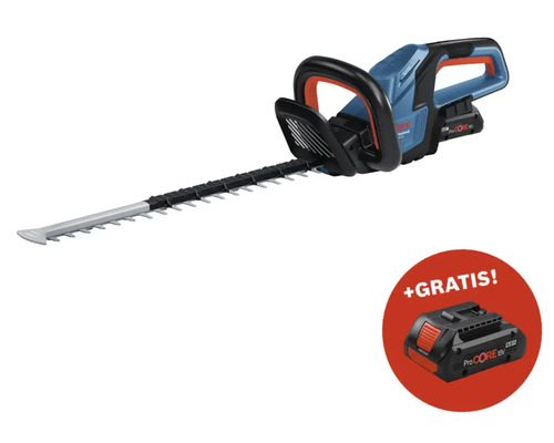 Akku-Heckenschere Bosch Professional GHE 18V-50 + GRATIS Zugabeartikel Akkupack Bosch Professional ProCORE18V 4.0Ah Akkubetriebene Heckenschere mit kostenlosem Akku