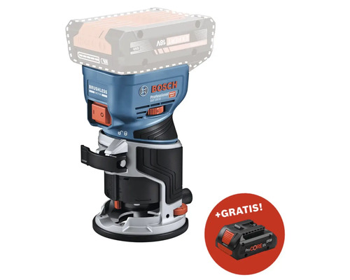 Akku-Kantenfräse Bosch Professional GKF 18V-8 + GRATIS Zugabeartikel Akkupack Bosch Professional ProCORE18V 4.0Ah Bosch Oberfräse mit Akku und zusätzlichem Gratis-Akku