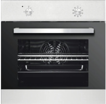 Einbauherd mit Temperatur- und Funktionsreglern sowie Innenraumbeleuchtung.