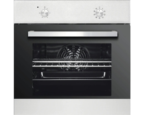 Einbauherd mit Temperatur- und Funktionsreglern sowie Innenraumbeleuchtung.