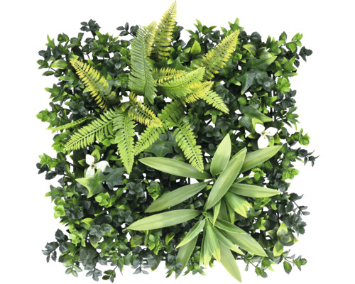 Künstliche Pflanzenwand Tropical Basic 38 x 38 cm Künstliche grüne Wand mit Farnen und Blättern zur Dekoration