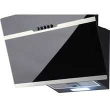 Dunstabzugshaube aus Glas und Metall mit Bedienelementen