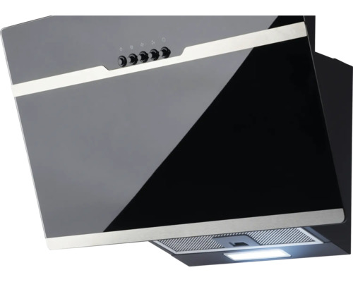 Dunstabzugshaube aus Glas und Metall mit Bedienelementen