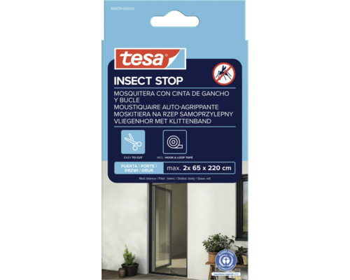 Tesa Insect Stop Fliegengitter mit Klettband für Türen, maximale Größe 2x 65 x 220 cm