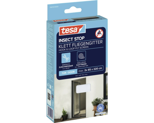 Tesa Insect Stop Klett Fliegengitter für Türen, inklusive Klettband, maximale Größe 2x 65 x 220 cm