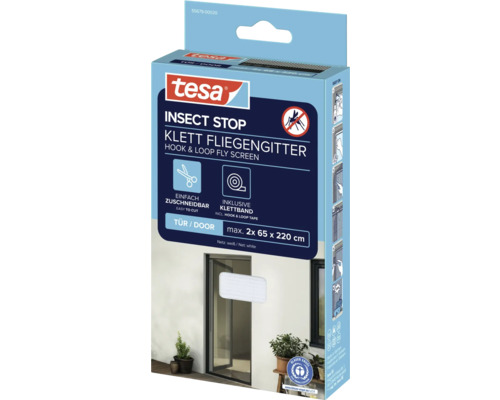 Tesa Insektenschutz Klett Fliegengitter für Türen, maximale Größe 2x 65 x 220 cm, inklusive Klettband, einfache Zuschneidbarkeit