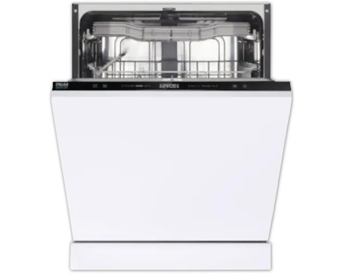 Offener, eingebauter Geschirrspüler mit Innenraumansicht